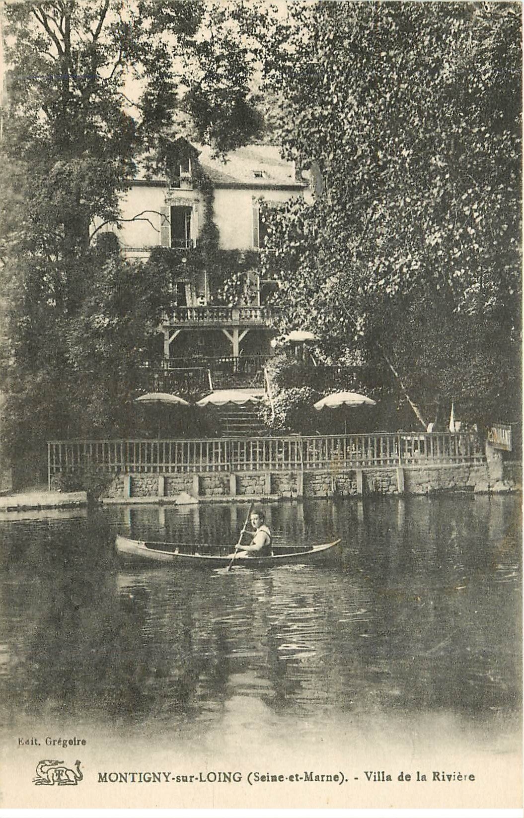 carte postale ancienne K. 77 MONTIGNY-SUR-LOING. Canoïste Villa de la Rivière