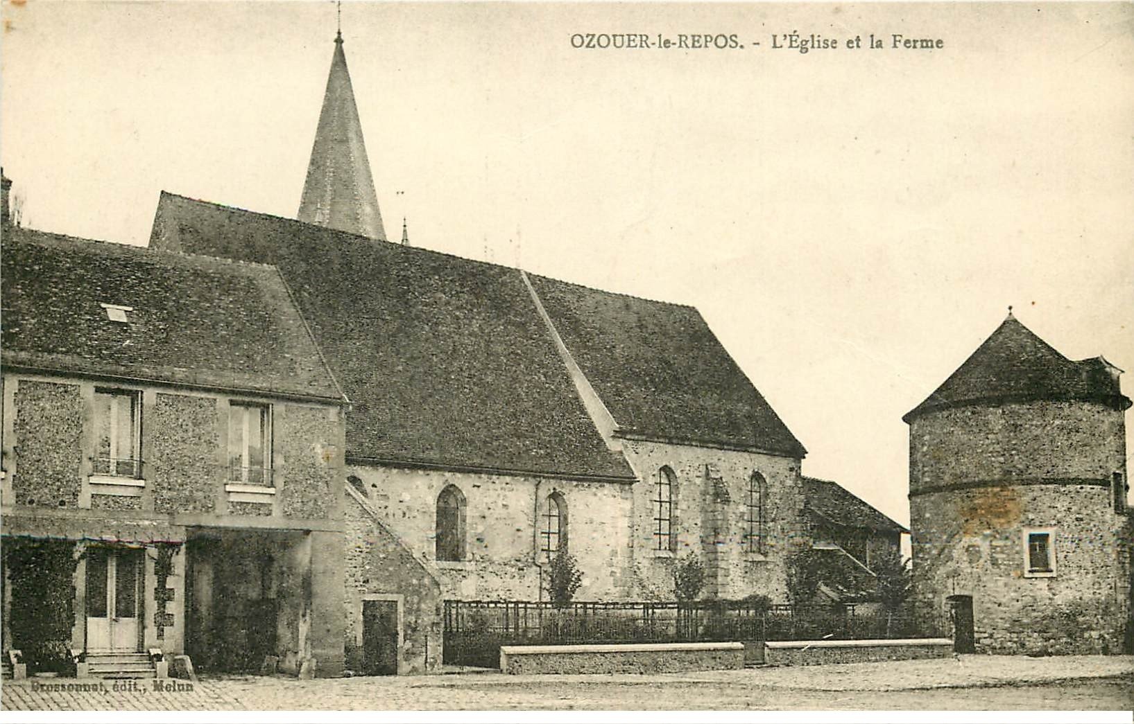 carte postale ancienne K. 77 OZOUER-LE-REPOS. Eglise et Ferme. Aubepierre