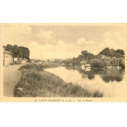carte postale ancienne K. 77 LAGNY-THORIGNY. Maison Péniche sur la Marne et Lavoirs