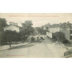 carte postale ancienne K. 77 CHELLES. Boulevard de la Gare direction Gournay 1909 Restaurant Clément