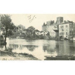 carte postale ancienne K. 77 NEMOURS. Machines Agricoles Renault et Usine à vapeur Darley Rue Hôtel de Ville 1911
