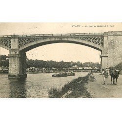 carte postale ancienne K. 77 MELUN. Chevaux Quai de Halage et le Pont 1906