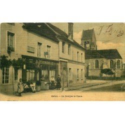 carte postale ancienne K. 77 BELLOT. Café Tabac Thomas sur la Place. Carte toilée