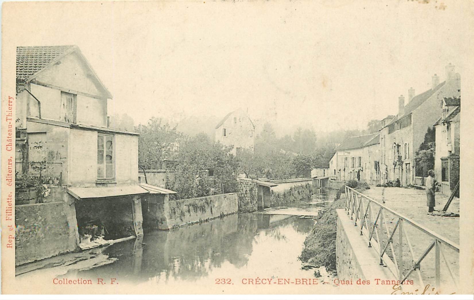 carte postale ancienne K. 77 CRECY-EN-BRIE. Quai des Tanneurs 1904 Lavandières et Ouvrier
