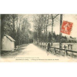 carte postale ancienne K. 77 JOUARRE. Etang de Perreuse et Cabane de Pêche 1914