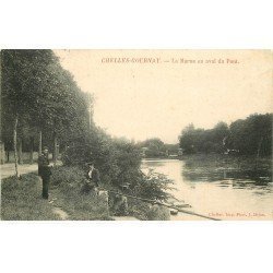 carte postale ancienne K. 77 CHELLES GOURNAY. La Marne en aval du Pont 1908