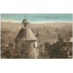 carte postale ancienne 23 AUBUSSON. Tour Horloge, Usines et Eglise 1932