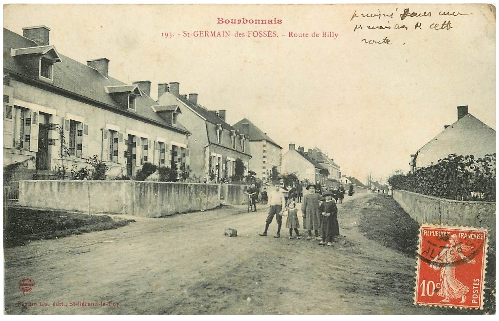 carte postale ancienne 03 SAINT-GERMAIN-DES-FOSSES. Route de Billy vers 1906