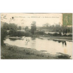 carte postale ancienne 23 GENOUILLAT. Vaches aux bords de la Petite Creuse 1920