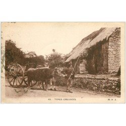 carte postale ancienne 23 LA CREUSE. Paysan et attelage de Boeufs