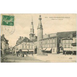 carte postale ancienne 03 SAINT-POURCAIN-SUR-SIOULE. Place de la Mairie 1913 Librairie Papeterie