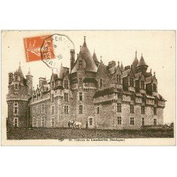 carte postale ancienne 24 CHATEAU DE LAMBERTIE. Avec Chevaux 1936