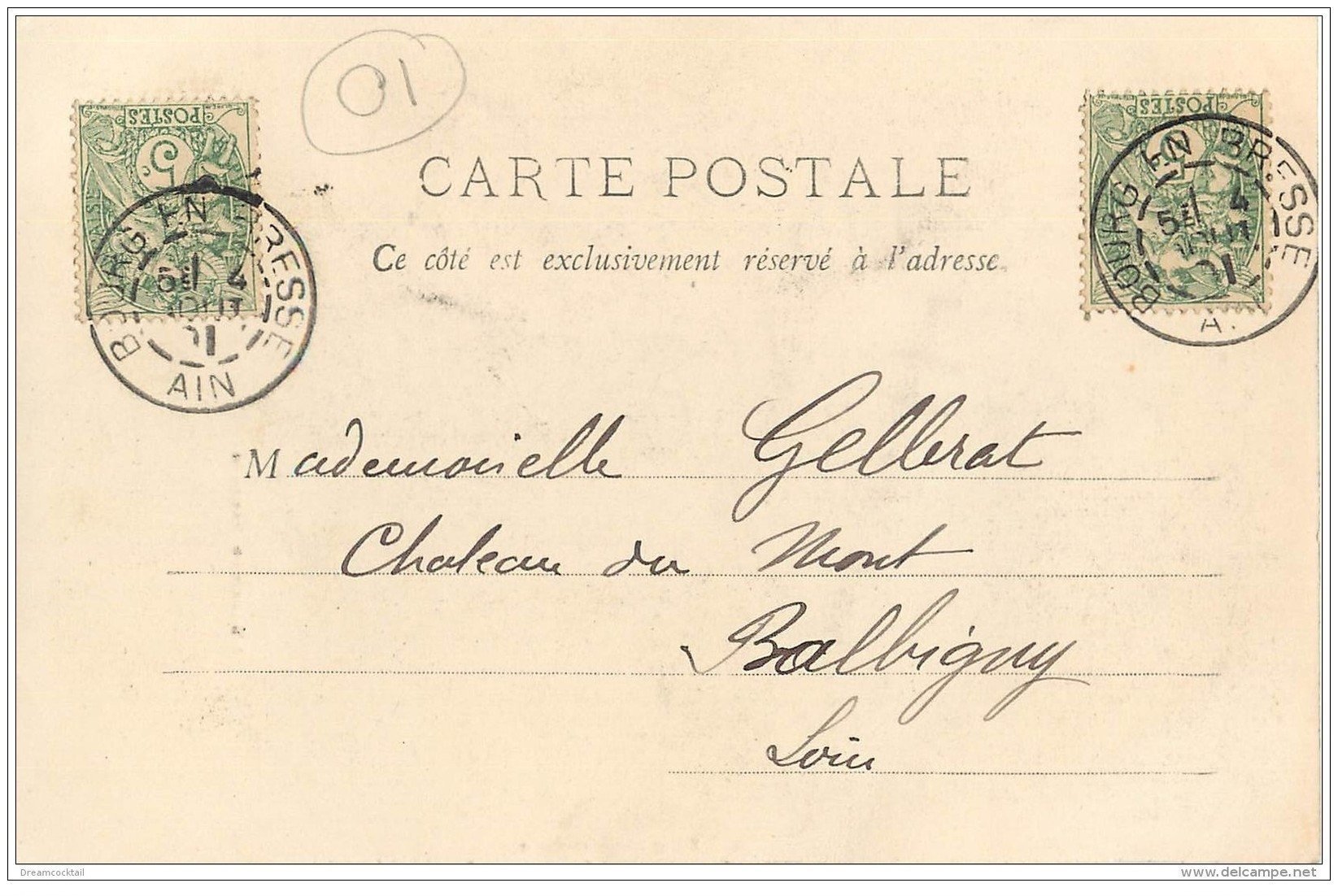 carte postale ancienne 01 MENETRIER BRESSAN. Musicien 1901