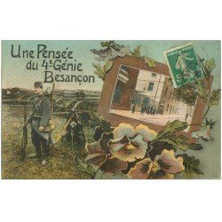 carte postale ancienne 25 BESANCON. Une Pensée du 4° Génie. Caserne et Canons