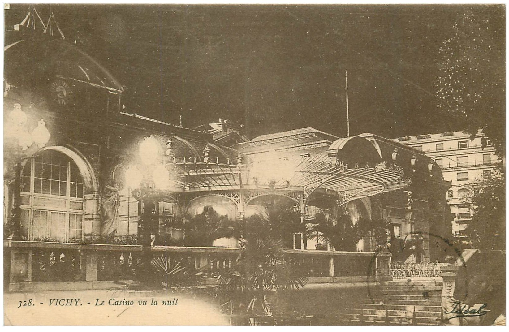 carte postale ancienne 03 VICHY. Casino de nuit 1923 n°328