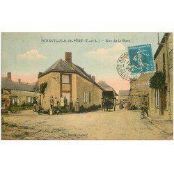 28 BOISVILLE-LA-SAINT-PERE. Rue de la Gare 1928 Cycliste et attelage
