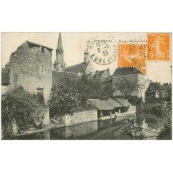 carte postale ancienne 28 BONNEVAL. Fossés Saint-Jacques 1923 Lavoir et pêcheurs en barque