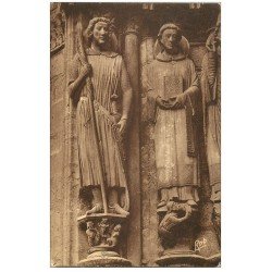 carte postale ancienne 28 CHARTRES. Cathédrale. Portail. Statues 1937