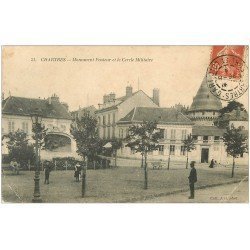 carte postale ancienne 28 CHARTRES. Monument Pasteur et Cercle Militaire 1908. En l'état abimée...
