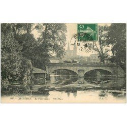 carte postale ancienne 28 CHARTRES. Pont Neuf 1912 attelage