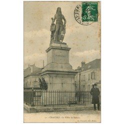 carte postale ancienne 28 CHARTRES. Statue de Marceau 1908. Coiffeur et Hôtel