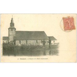 carte postale ancienne 28 CHASSANT. Eglise et Pêcheurs sur la Mare communale 1905