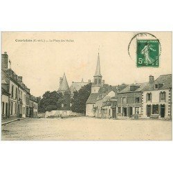 carte postale ancienne 28 COURTALAIN. Place des Halles 1914. Magasin de graines et Tailleur
