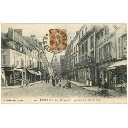 carte postale ancienne 28 DREUX. Grande Rue du Carrefour de Billy 1929. Hôtel du Paradis