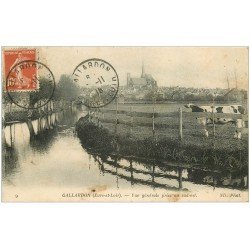 carte postale ancienne 28 GALLARDON. Vache et Rivière 1918