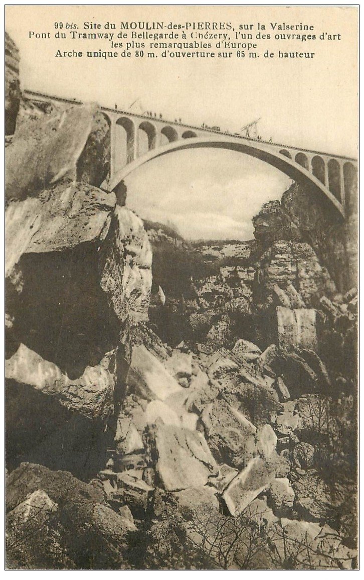 carte postale ancienne 01 MOULIN-DES-PIERRES. Valserine Pont du Tramway de Bellegarde à Chézery