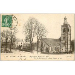 carte postale ancienne 28 NOGENT-LE-ROTROU. Eglise Saint-Hilaire et Place 1913