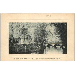 carte postale ancienne 28 NOGENT-LE-ROTROU. L'Huisne Ponts et Eglise Saint-Hilaire 1911