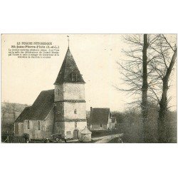 carte postale ancienne 28 SAINT-JEAN-PIERRE-FIXTE. Le Clocher et voiture ancienne