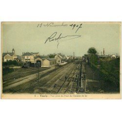 28 TOURY. Gare et Trains 1907. Carte vierge émaillographie. Ed. Billard libraire