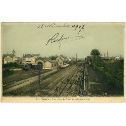 28 TOURY. Gare et Trains 1907. Carte vierge émaillographie