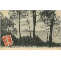 carte postale ancienne 29 CARANTEC. Personnage couché Bois de Sapins 1911. Baie de Morlaix