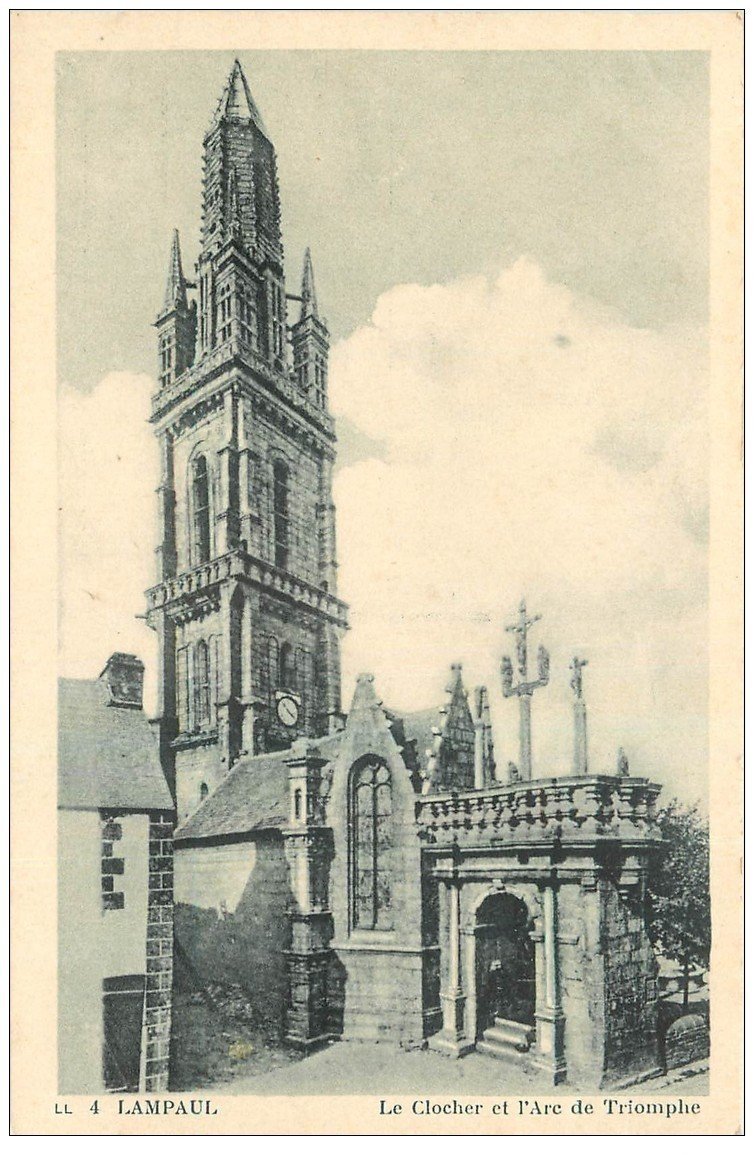 carte postale ancienne 29 LAMPAUL. Clocher et Arc de Triomphe