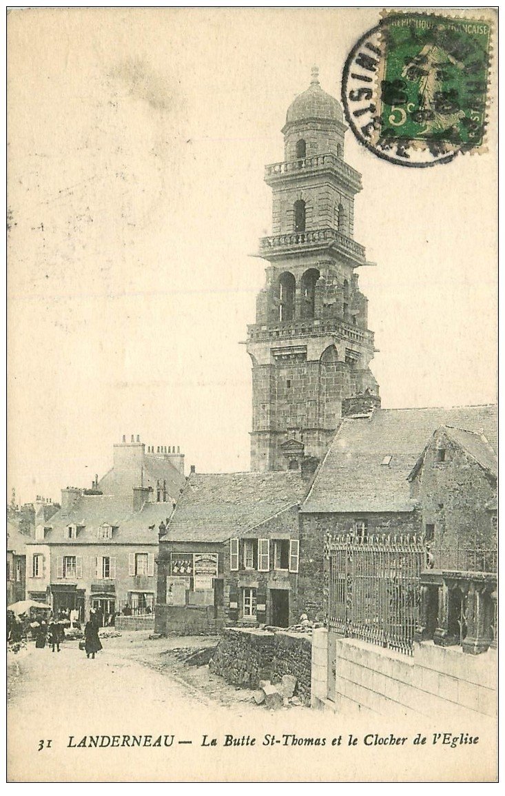 carte postale ancienne 29 LANDERNEAU. Clocher Eglise Butte Saint-Thomas 1920