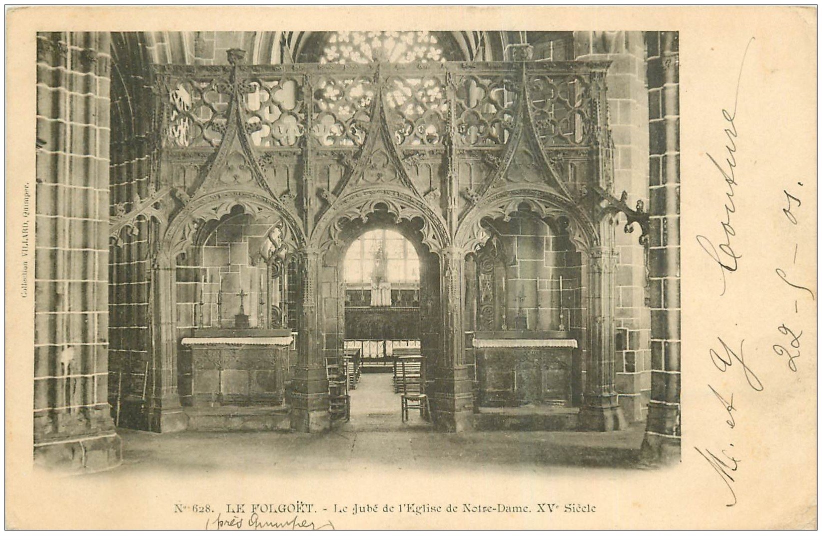 carte postale ancienne 29 LE FOLGOËT. Jubé Eglise Notre-Dame. Timbre 1 Ct de 1905