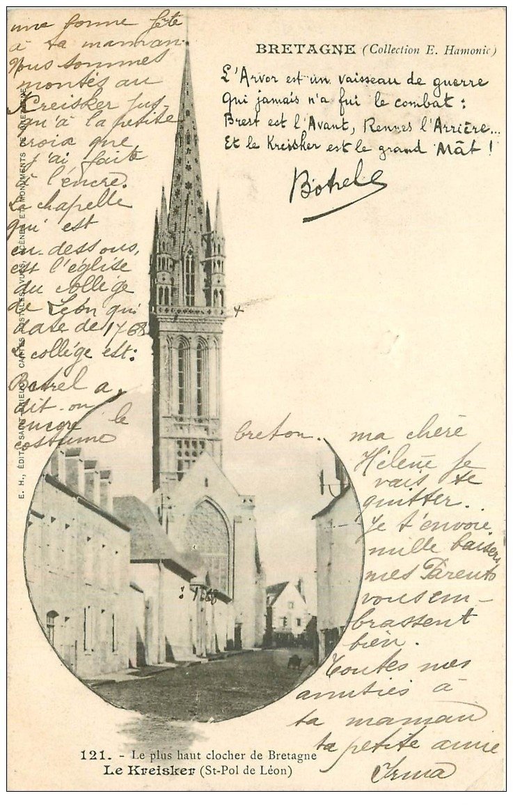 carte postale ancienne 29 LE KREISKER. Le plus haut Clocher de Bretagne 1905. Botrel