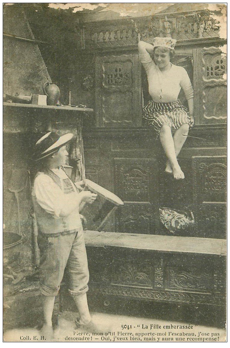 carte postale ancienne 29 LIT-CLOS A ETAGE. La Fille embarassée 1919 (défaut)