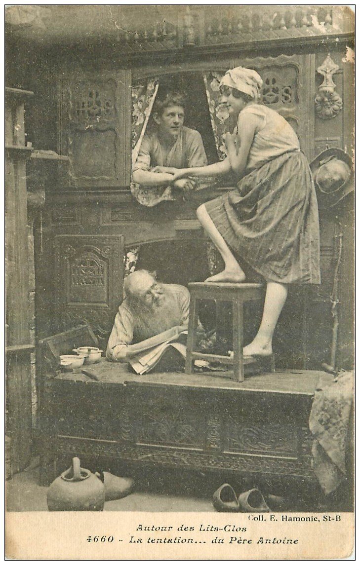 carte postale ancienne 29 LIT-CLOS A ETAGE. La Tentation du Père antoine