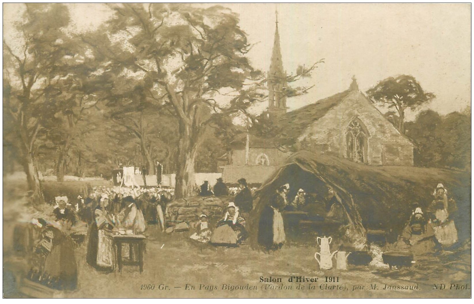 carte postale ancienne 29 PAYS BIGOUDEN. Pardon de la Clarté par Janssaud. Salon 1911