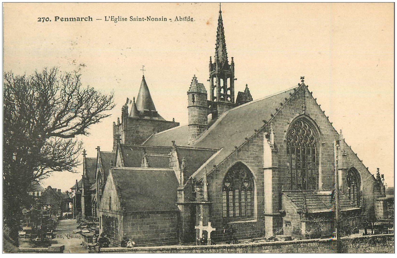 carte postale ancienne 29 PENMARCH. Cimetière et Eglise Saint-Nonain 1923