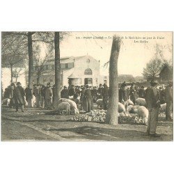 carte postale ancienne 29 PONT-L'ABBE. Les Halles. Foire aux Cochons Place Madeleine 1908