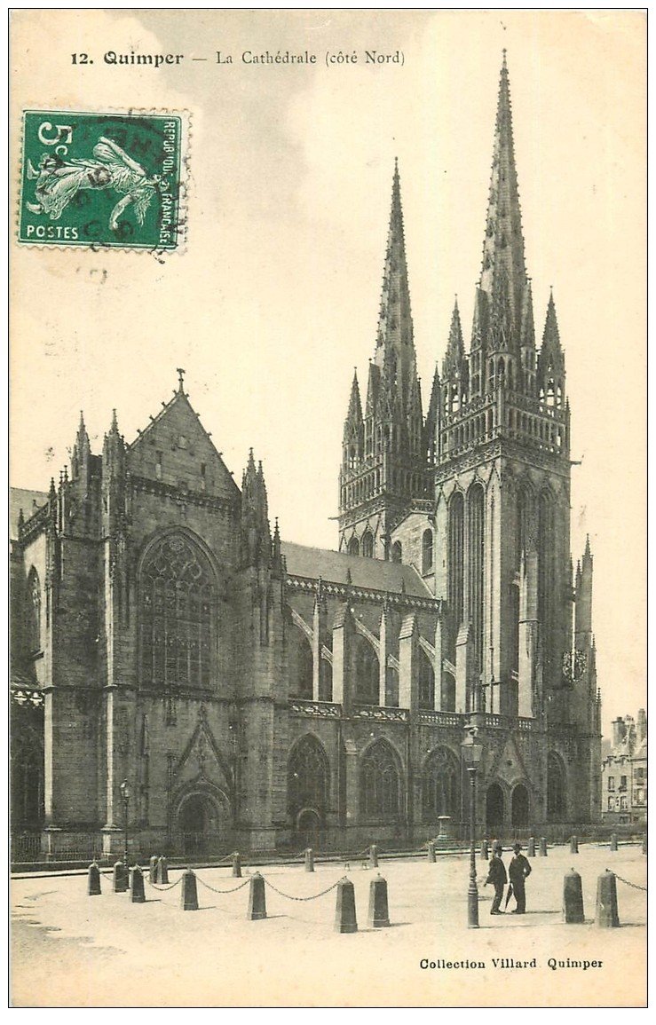 Gravure Quimper Cathédrale Signée Gustave Henri Marchetti Vers 1910 - Original, 33,2x25 Cm