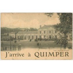 carte postale ancienne 29 QUIMPER. La Gare avec Autocars visite