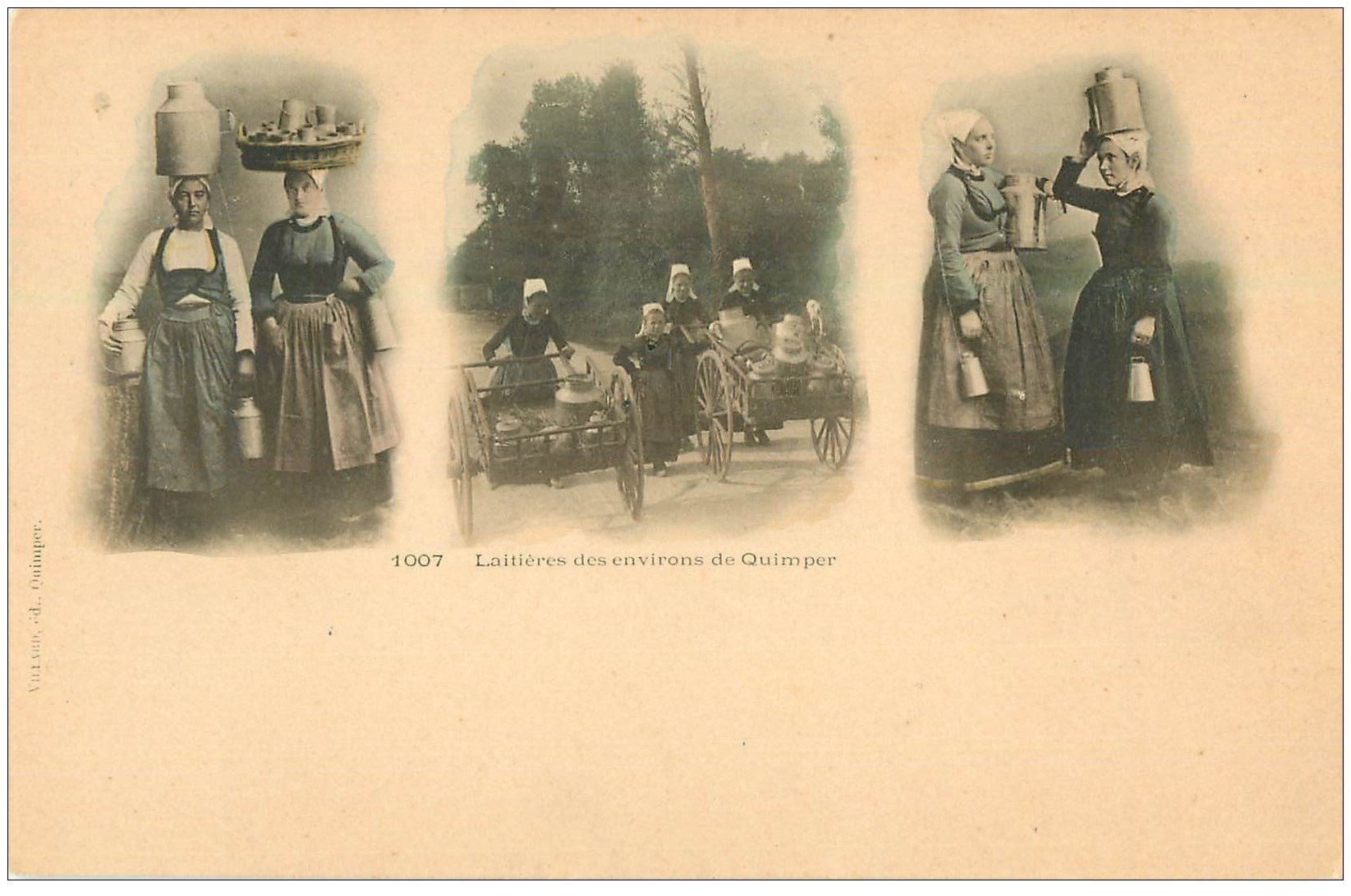 carte postale ancienne 29 QUIMPER. Laitières des environs vers 1900 en couleur