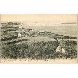 carte postale ancienne 29 SAINT-POL-DE-LEON. Plage Sainte-Anne avec Promeneurs