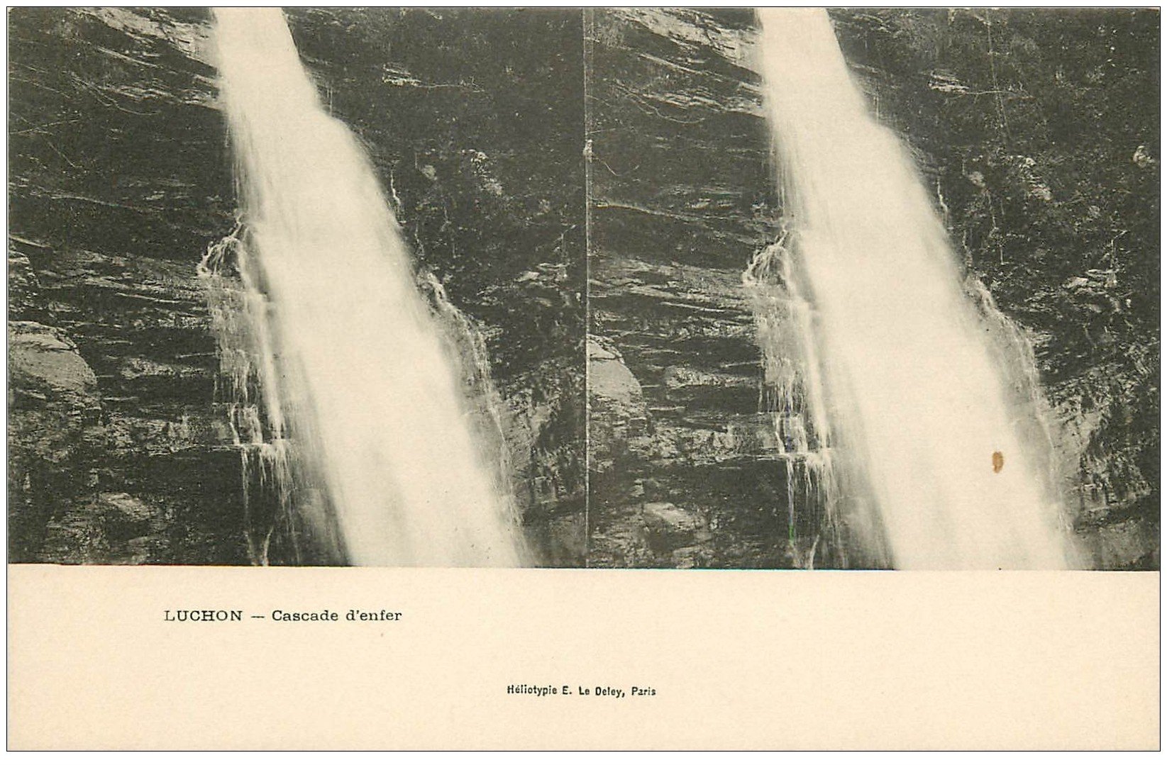 carte postale ancienne 31 LUCHON. Cascade d'Enfer. Carte stéréoscopique
